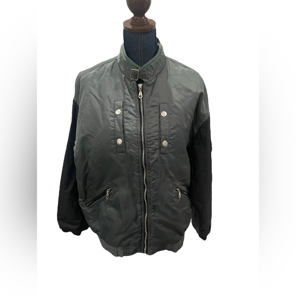 Guess Jeans Vintage Mens MED Retro Black & Gray Military Full Zip Bomber Jacket